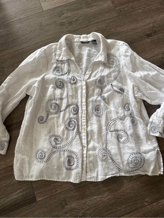 Autograph Tops - Autograph LINEN Woman Plus Size 2X 100% Embroidered Button Down Shacket White